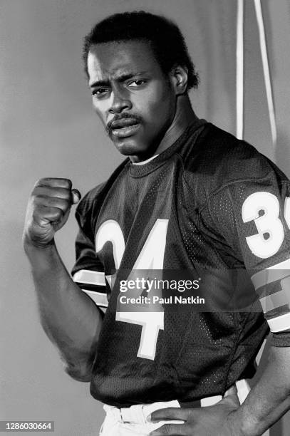 Walter Payton of The Chicago Bears filming the Super Bowl Shuffle at the Bears Training Camp in Lake Forest, Illinois, December 4, 1985.