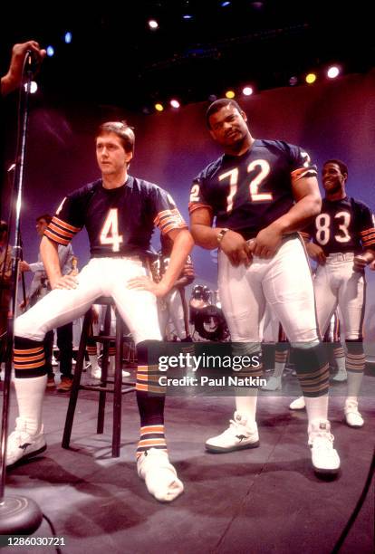 William "Refrigerator" Perry of The Chicago Bears filming the Super Bowl Shuffle at the Park West in Chicago, December 3, 1985.