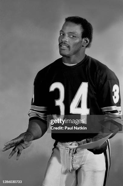 Walter Payton of The Chicago Bears filming the Super Bowl Shuffle at the Bears Training Camp in Lake Forest, Illinois, December 4, 1985.