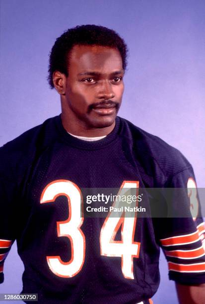 Walter Payton of The Chicago Bears filming the Super Bowl Shuffle at the Bears Training Camp in Lake Forest, Illinois, December 4, 1985.