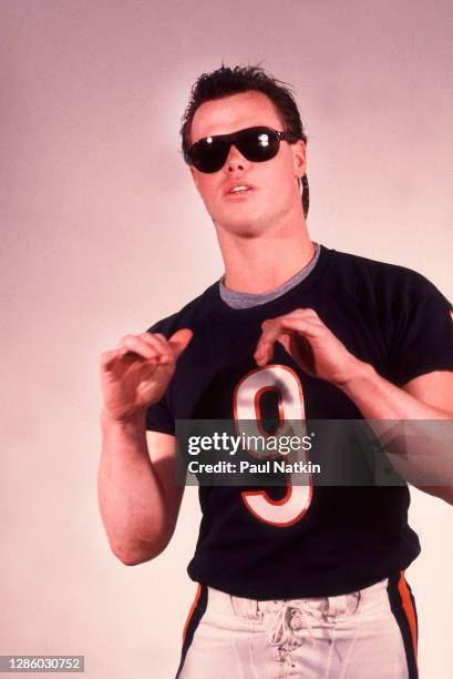 Jim McMahon of The Chicago Bears filming the Super Bowl Shuffle at the Bears Training Camp in Lake Forest, Illinois, December 4, 1985.