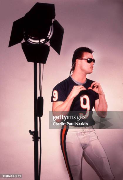 Jim McMahon of The Chicago Bears filming the Super Bowl Shuffle at the Bears Training Camp in Lake Forest, Illinois, December 4, 1985.