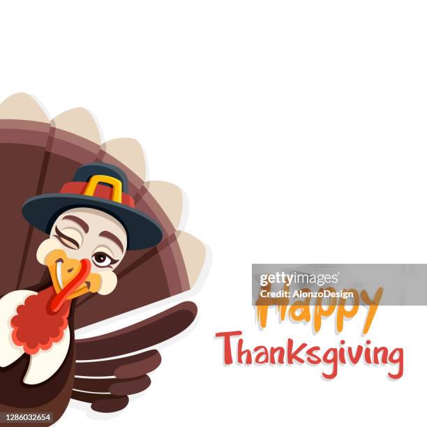 thanksgiving pilgrim turkey. - dinner invitation vector stock illustrations