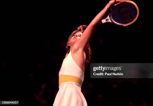 Chris Evert during the Virginia Slims Tennis Tournament at the Rosemont Horizon in Rosemont, Illinois February 18,1977.