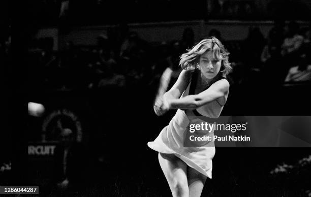 Chris Evert during the Virginia Slims Tennis Tournament at the Rosemont Horizon in Rosemont, Illinois February 18,1977.