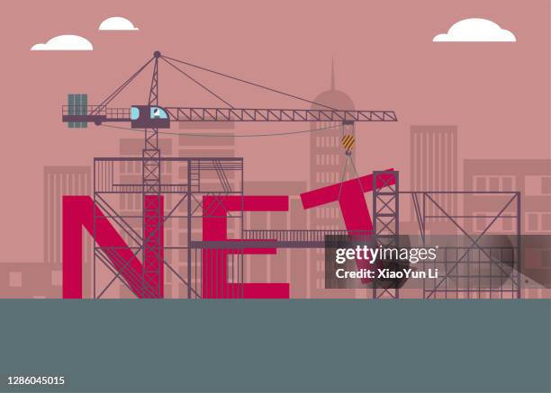 on the construction site, the “net” under construction. - crane driver stock illustrations