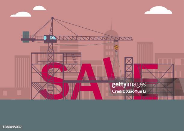on the construction site, the “sale” under construction. - crane driver stock illustrations