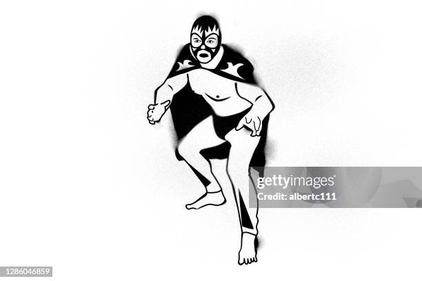 ilustraciones, imágenes clip art, dibujos animados e iconos de stock de lucha libre stencil art - vintage wrestling