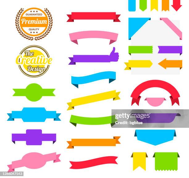 set of colorful ribbons, banners, badges, labels - design elements on white background - corner fold stock illustrations