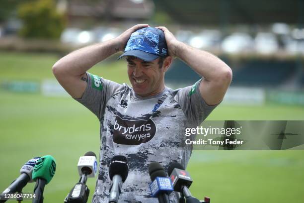 Brad Fittler talks to the media during the NSW Blues State of Origin captain's run at Morry Breen Oval on November 17, 2020 in Wyong, Australia.