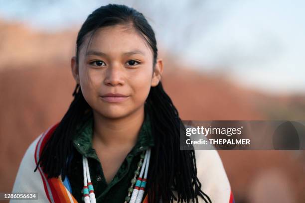 navajo teenager portrait wearing traditional clothes and jewerly - north american tribal culture stock pictures, royalty-free photos & images