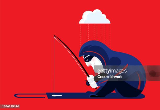 illustrazioni stock, clip art, cartoni animati e icone di tendenza di hacker phishing con lucchetto aperto - furto