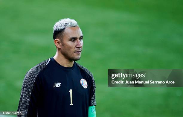 Keylor Navas of Costa Rica reacts during the International Friendly match between Euskadi and Costa Rica at Estadio Municipal de Ipurua on November...