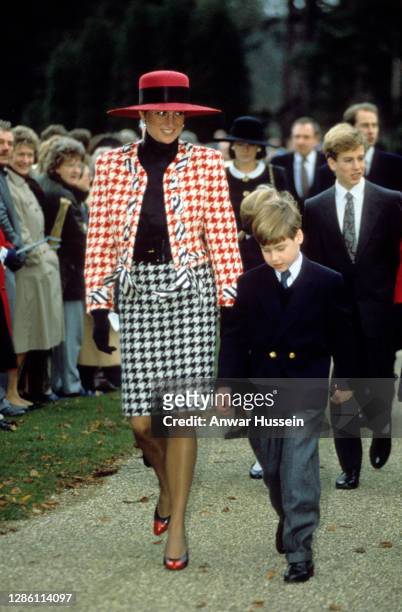 Diana, Princess of Wales and her son Prince William attend the christening of Princess Eugenie at St Mary Magdalene Church in Sandringham on December...