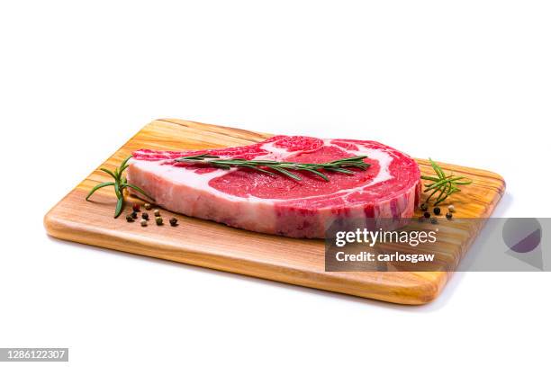 meat chop on a cutting board isolated on white background - beef stock pictures, royalty-free photos & images