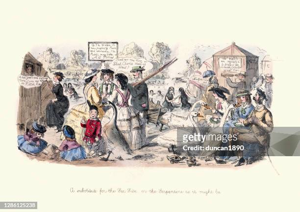 victorian cartoon of a substitute for the seaside is the serpentine as it might be - the serpentine london stock illustrations