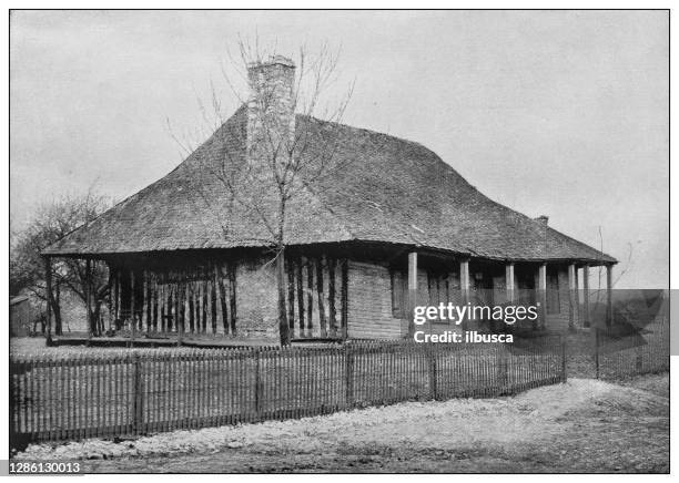 antique black and white photo of the united states: old courthouse, cahokia, illinois - cahokia stock illustrations
