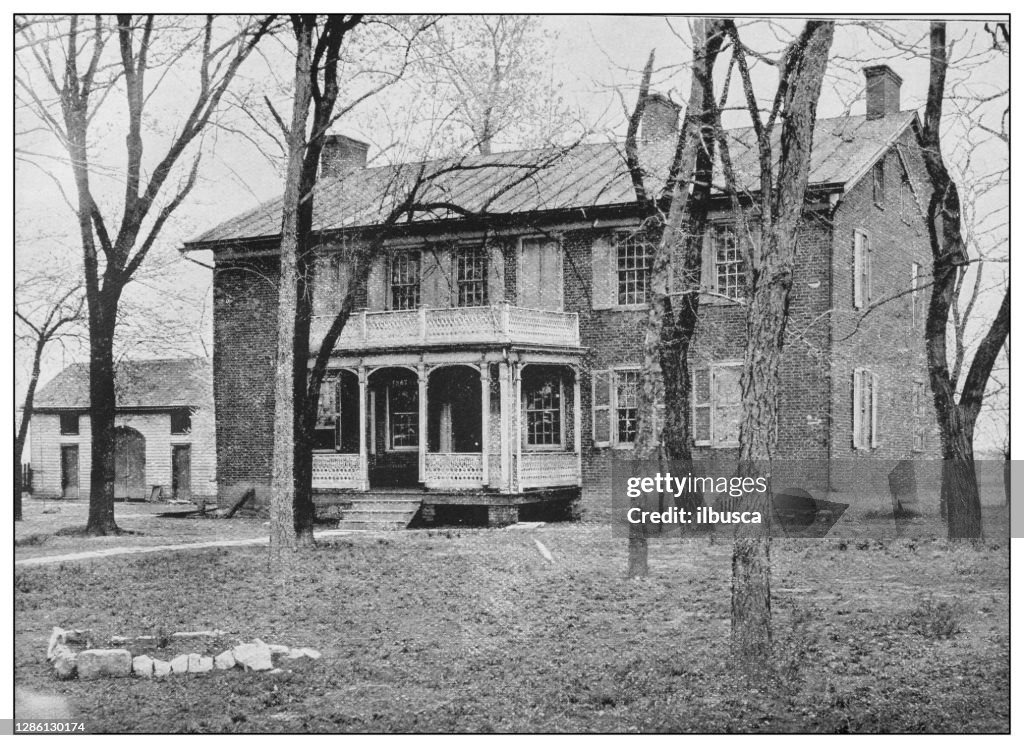 Antique black and white photo of the United States: Oldest brick house in the Mississippi valley, Cahokia, Illinois