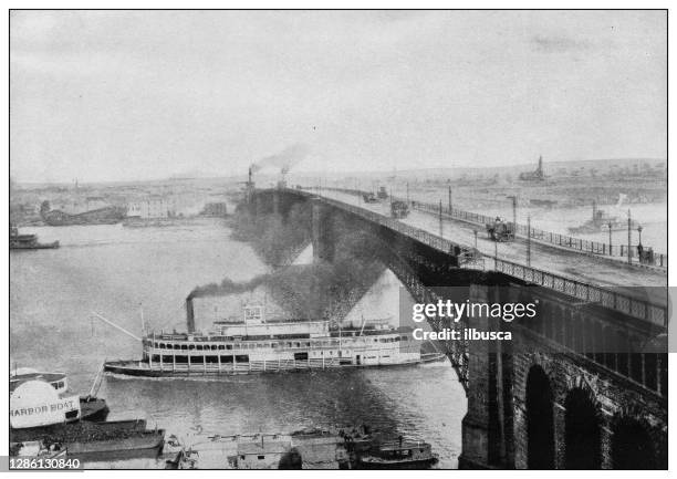 antique black and white photo of the united states: eades bridge, st louis - promenade stock illustrations