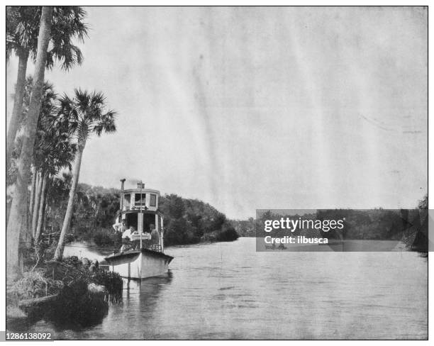 antique black and white photo of the united states: indian river, florida - indian river lagoon stock illustrations