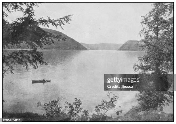 antique black and white photo of the united states: peekskill bay and hudson narrows, hudson river - hudson valley new york stock illustrations