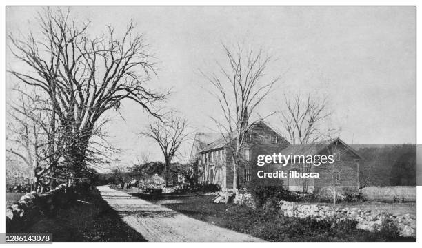antique black and white photo of the united states: road to concord - concord massachusetts stock illustrations