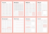 Planner. Weekly and days organizers for schedule list with reminder, checklists, important date and notes. Simple life planners daily routine organization vector minimalist templates