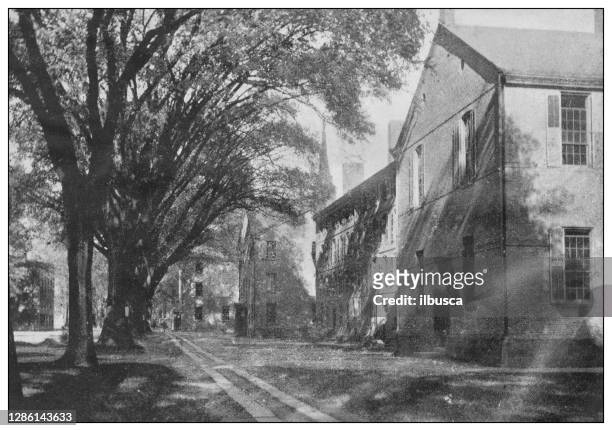 antique black and white photo of the united states: yale college, new haven, connecticut - yale university stock illustrations