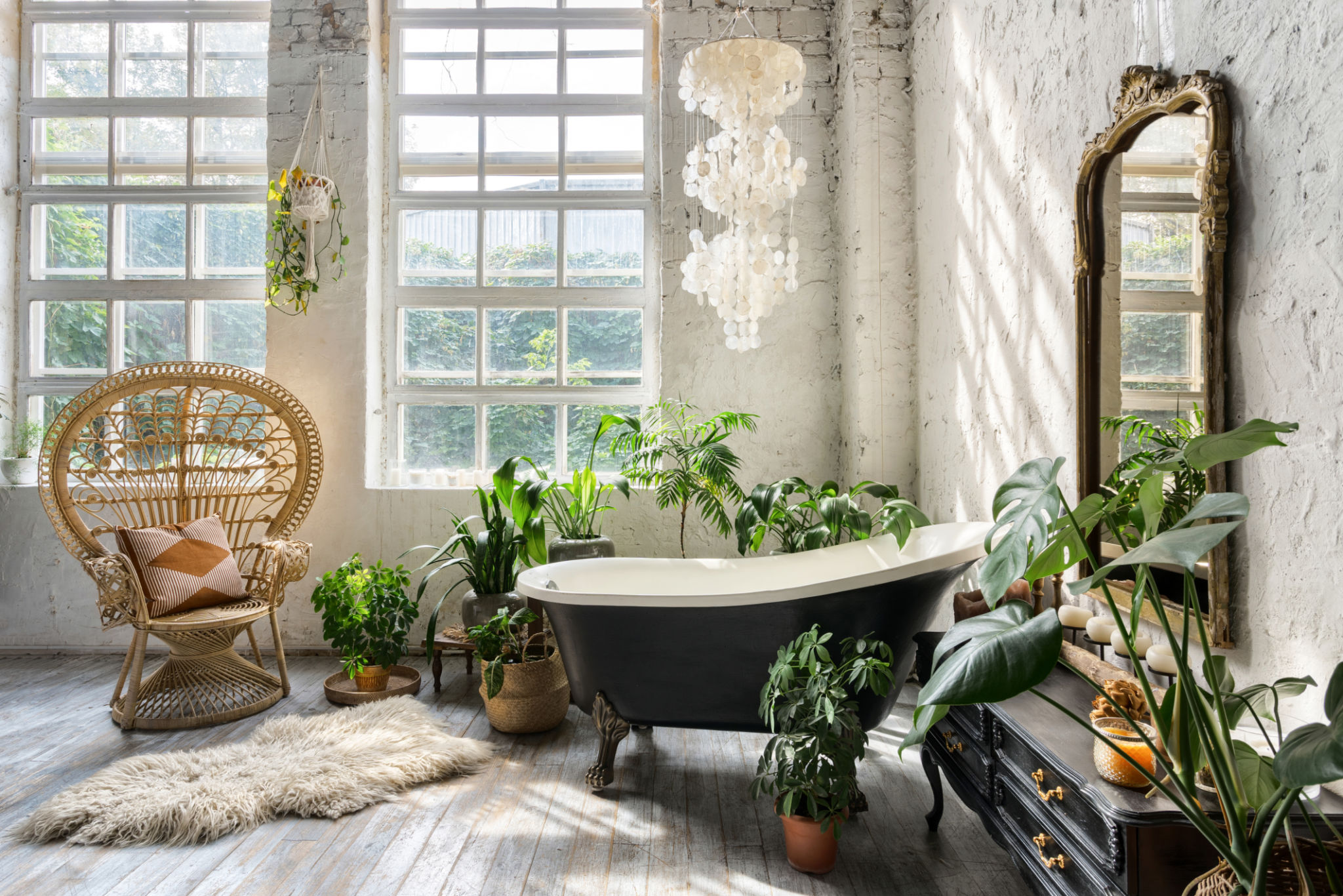 Cozy and comfortable room with interior in bohemian style Cozy and comfortable room with interior in bohemian style