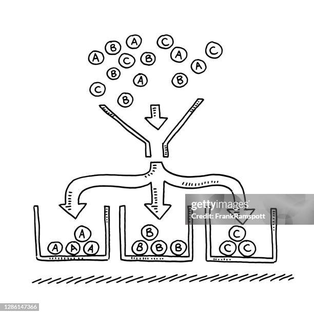sorting concept infographic drawing - funnel stock illustrations