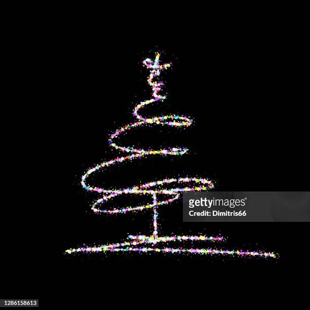 stilisierter weihnachtsbaum aus regenbogenlichtern auf dunklem hintergrund - pracht tanne stock-grafiken, -clipart, -cartoons und -symbole