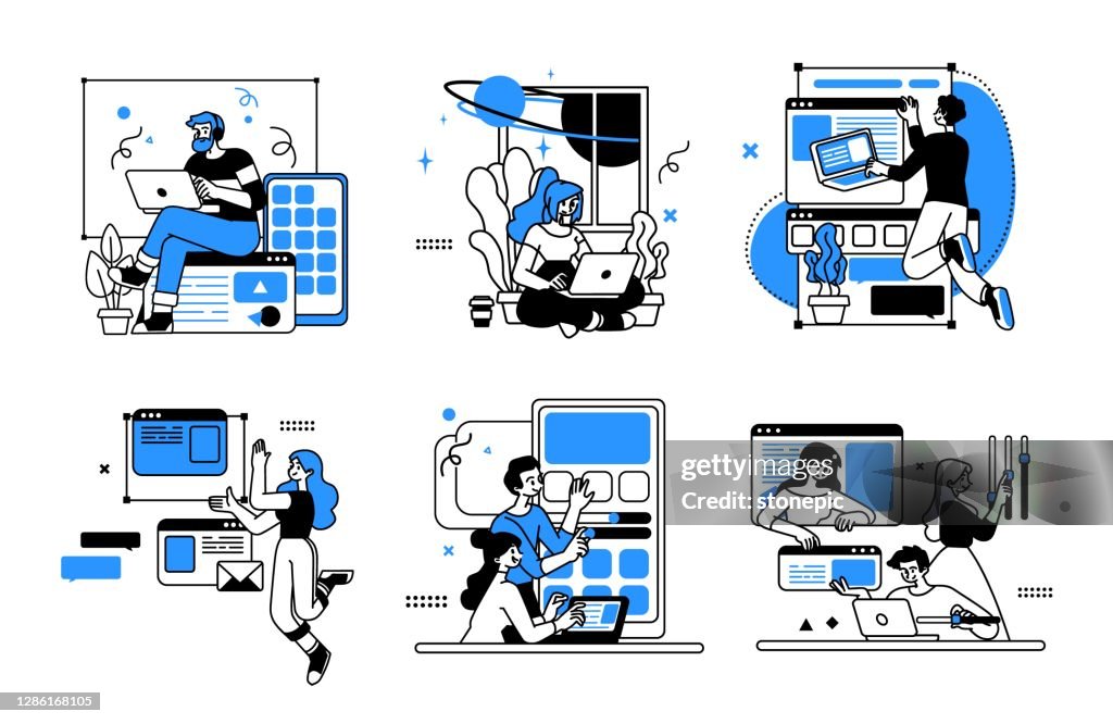 Programming Office Drawing Designing Developing And Programming Technologies Illustrations ...