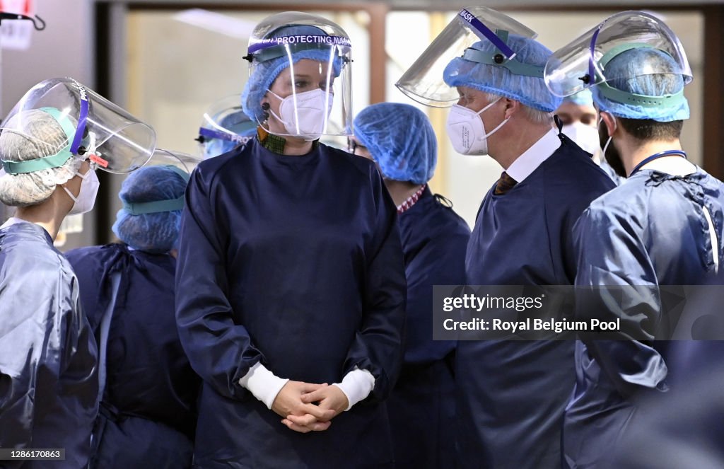 King Philippe Of Belgium And Queen Mathilde Visit The Bois De L'Abbaye Hospital Center In Charleroi