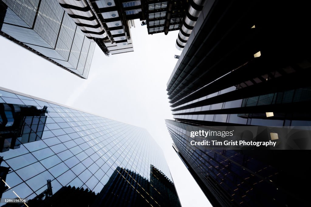 Directly Below Shot of Modern Skyscrapers in the City of London