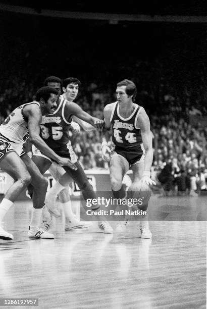 Jerry West of the Los Angeles Lakers in the 1971-1972 season at the Chicago Stadium in Chicago, Il.