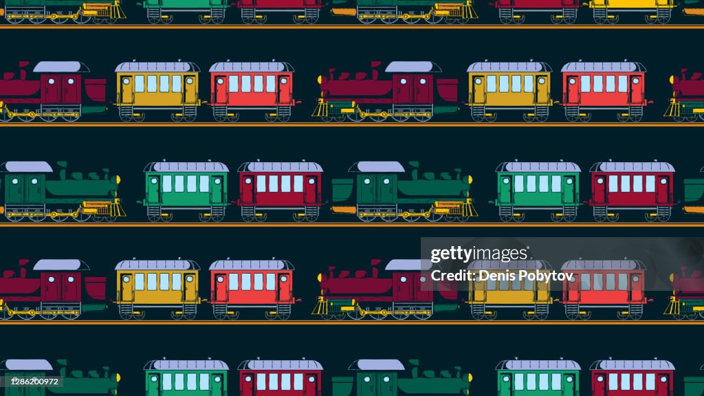 Hand-drawn vector seamless illustration - Trains and carriages.