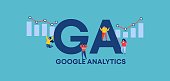 GA google analytics. Acronym of profitable trade and successful financial income distribution corporate business.