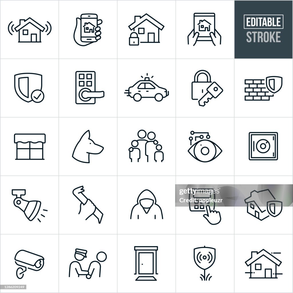 Home Security Thin Line Icons - Editable Stroke