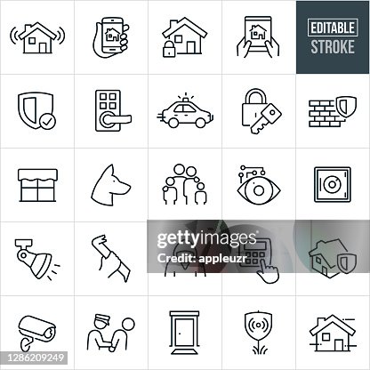 Home Security Thin Line Icons - Editable Stroke Home Security Thin Line Icons - Editable Stroke
