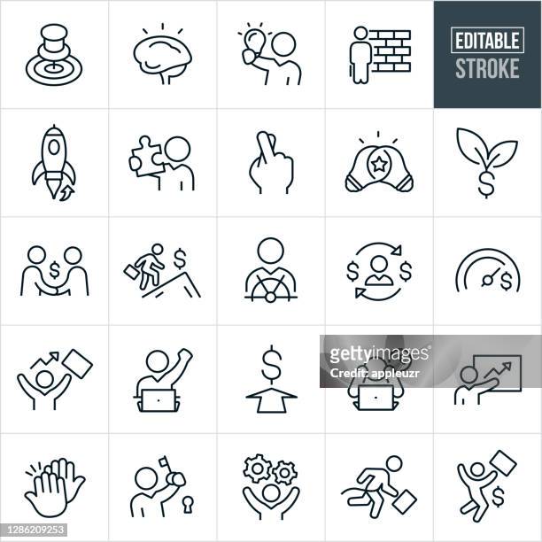 entrepreneur thin line icons - editable stroke - finger kreuzen stock-grafiken, -clipart, -cartoons und -symbole
