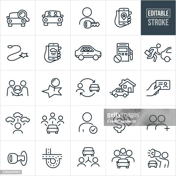 illustrazioni stock, clip art, cartoni animati e icone di tendenza di icone linea sottile carpooling - tratto modificabile - automobile