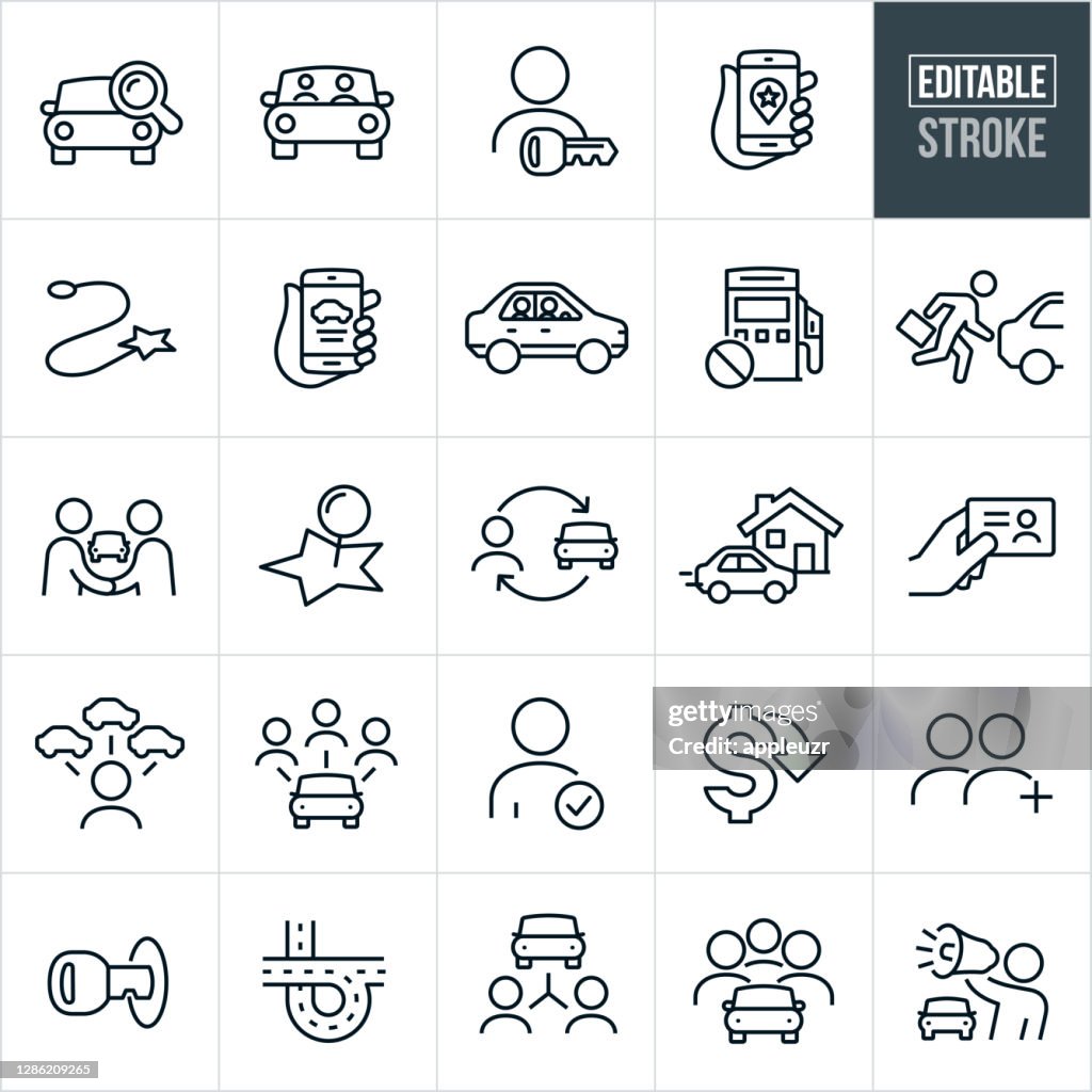Carpooling Thin Line Icons - Editable Stroke