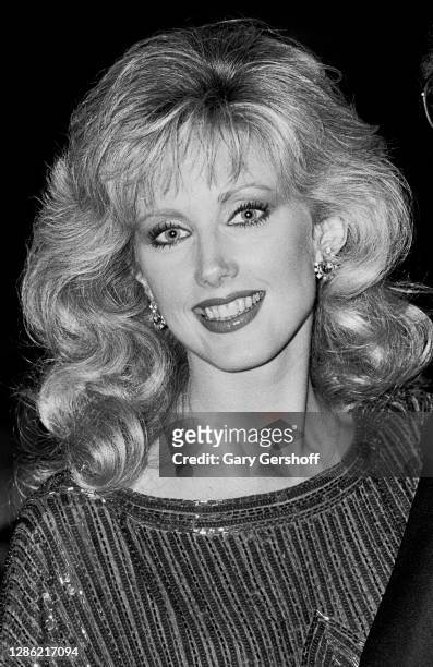 Portrait of American actress Morgan Fairchild during a TeleRep party at the Waldorf-Astoria hotel, New York, New York, September 28, 1982.