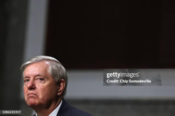 Senate Judiciary Committee Chairman Lindsey Graham presides over a hearing about the influence of social media companies on the 2020 election in the...