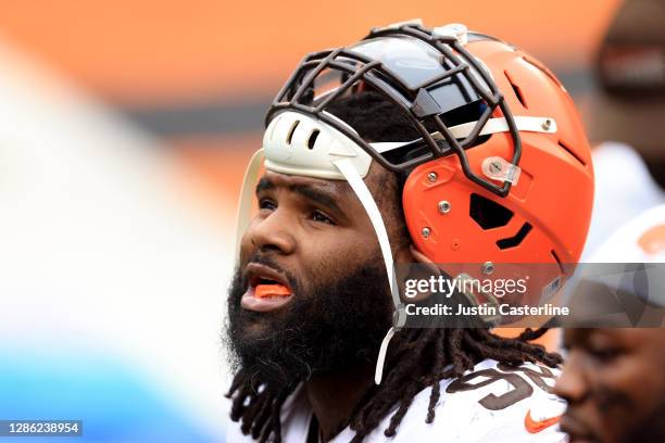 Sheldon Richardson of the Cleveland Browns on the field in the game against the Cincinnati Bengals at Paul Brown Stadium on October 25, 2020 in...