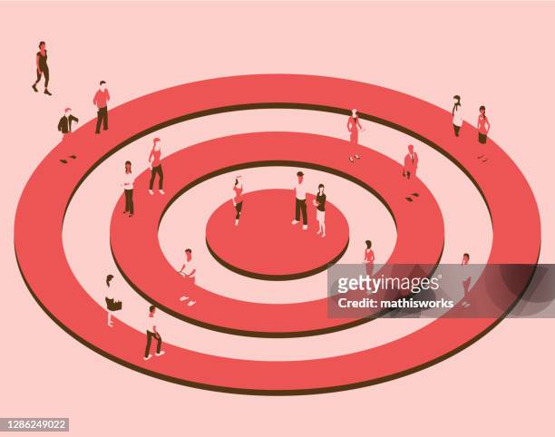 ilustrações de stock, clip art, desenhos animados e ícones de target with people in a red color palette - mercado alvo