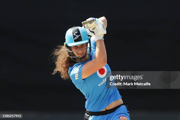 Laura Wolvaardt of the Strikers bats during the Women's Big Bash League WBBL match between the Adelaide Strikers and the Melbourne Renegades at...