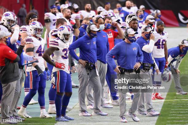Head coach Sean McDermott of the Buffalo Bills stands on the sidelines during the NFL game against the Arizona Cardinals at State Farm Stadium on...