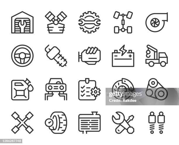 auto-reparatur-shop - liniensymbole - luftpumpe stock-grafiken, -clipart, -cartoons und -symbole