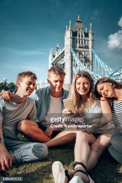 happiness friend in london take a selfie on the street - london landmarks stock pictures, royalty-free photos & images